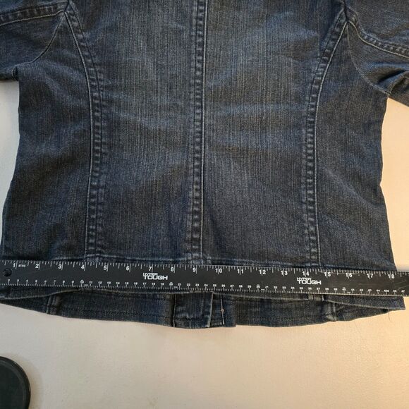 Levi's Jean Jacket Women's Large Mock Neck Button Dk Wash Blue Strauss Signature - Picture 12 of 16